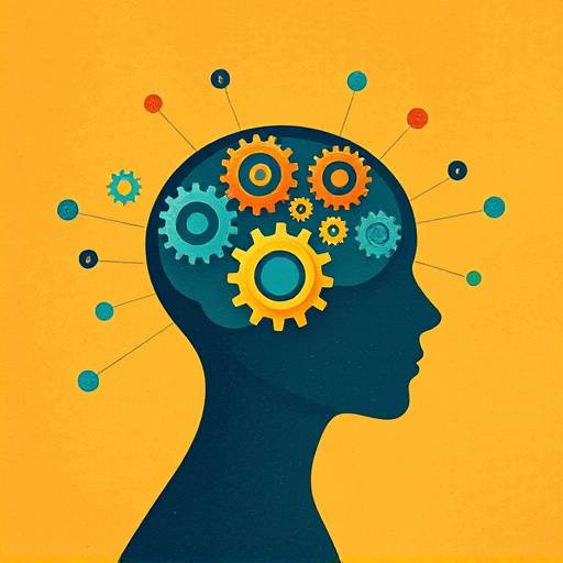 Illustration depicting a healthy mind with interconnected gears representing different aspects of mental health.