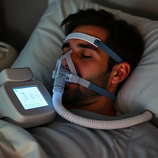 Illustration depicting a person using a CPAP machine for sleep apnea