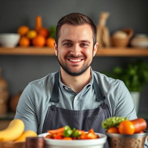 Ivan Smirnov, Head Nutritionist, holding a plate of healthy food and smiling