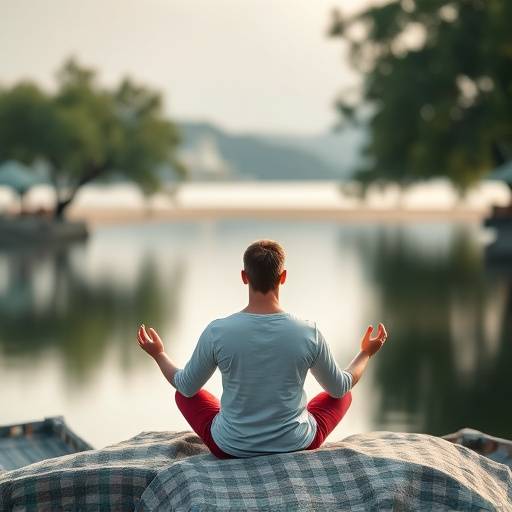 Person meditating in a peaceful setting.